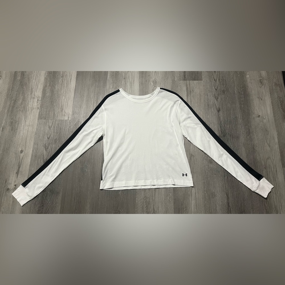 White/Black Under Armour Long Sleeve-Juniors Size Small-Mesh on Sleeves